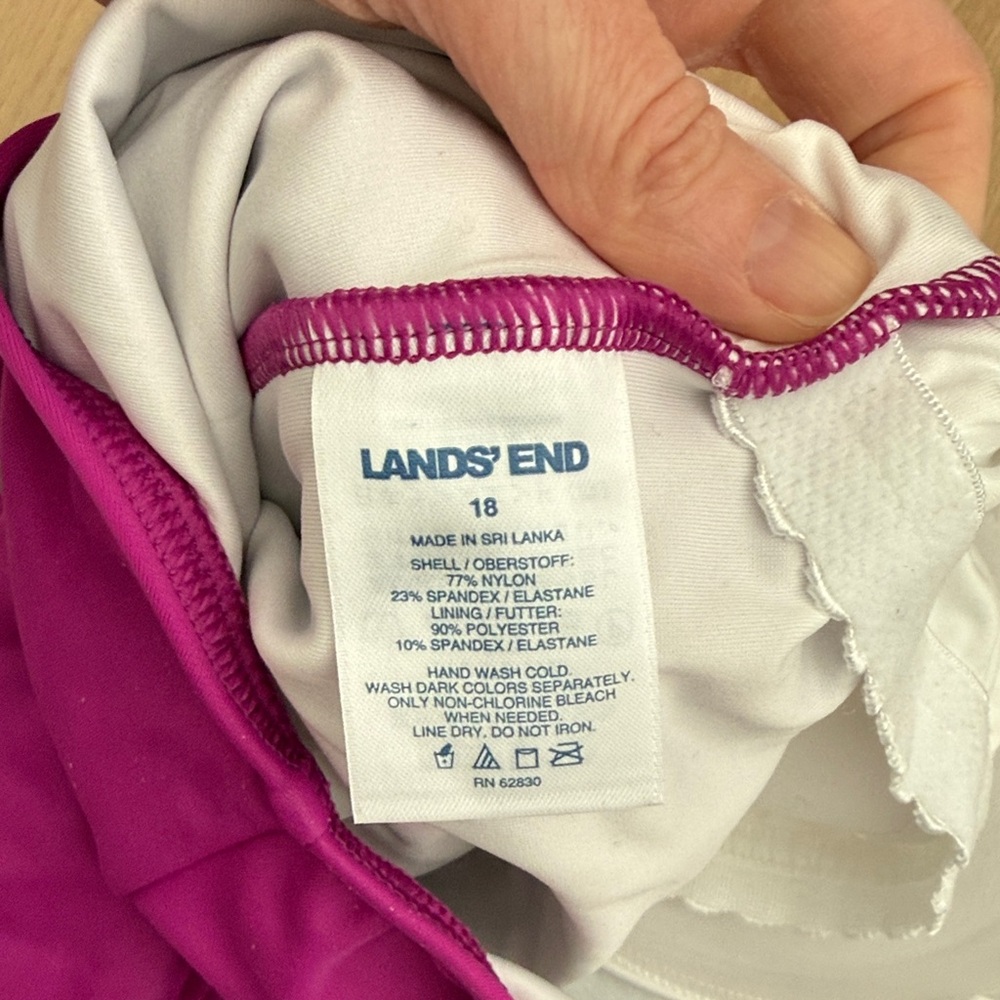 Lands End Solid Magenta One-Piece Swimsuit, size 18 - Picture 6 of 6